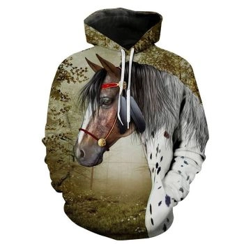 Vintage  Green Horse Pattern Animals Hoodie