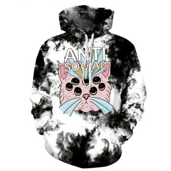 Precious And Gorgeous White Black Cat Pattern Hip Hop Hoodie