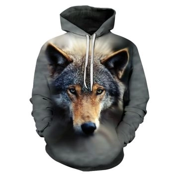 Oversize Blue Wolf Pattern Animals Hoodie