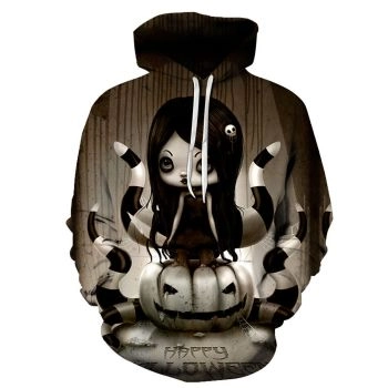 Loose And Fashion Brown Skull Pattern Halloween Hoodie
