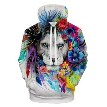 Popular And Vintage Colorful Lion Pattern Animals Hoodie
