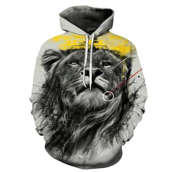 Oversize Grey   Lion Pattern Animals Hoodie