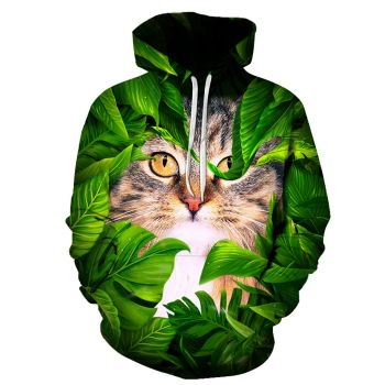 Loose And Gorgeous Green Cat Pattern Animals Hoodie
