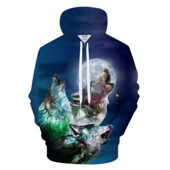  Loose And Fashion Blue Wolf Pattern Animals Hoodie