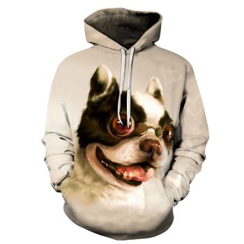 Cute And Loose White Dog Pattern Animals Hoodie