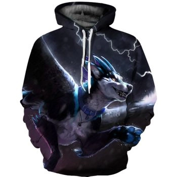 Loose Black Wolf Pattern Animals Hoodie