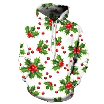 Loose White Green Tree Pattern Christmas Hoodie