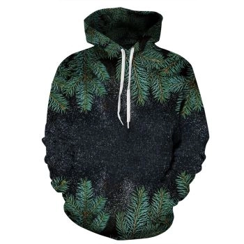 Loose Green Black Tree Pattern Christmas Hoodie