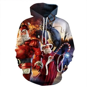 Vintage  Red Santa Claus Pattern Christmas Hoodie