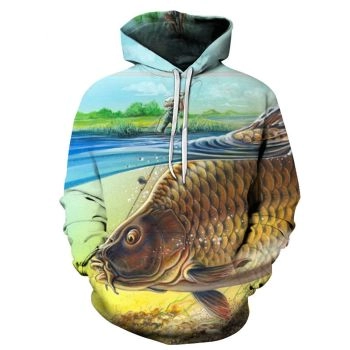 Loose Blue Fish Pattern Animals Hoodie