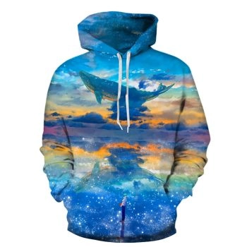 Fashion And Gorgeous Blue Whales Pattern Scenery Hoodie