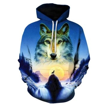 Popular And Vintage Blue Wolf Pattern Animals Hoodie