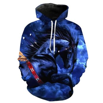 Vintage  Blue Horse Pattern Animals Hoodie