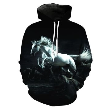 Fashion Black Horse Pattern Animals Hoodie