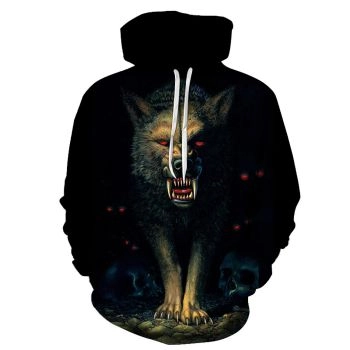 Loose Black Wolf Pattern Animals Hoodie