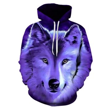 Vintage  Purple Wolf Pattern Animals Hoodie