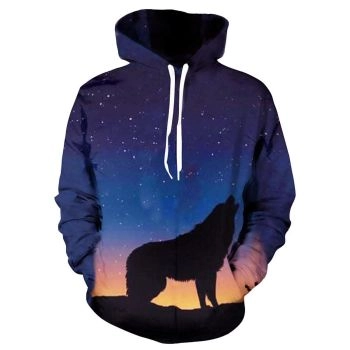 Vintage  Blue Wolf Pattern Animals Hoodie