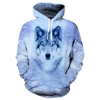 Loose Blue Wolf Pattern Animals Hoodie