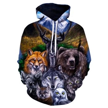 Popular And Vintage Colorful Wolf Pattern Animals Hoodie