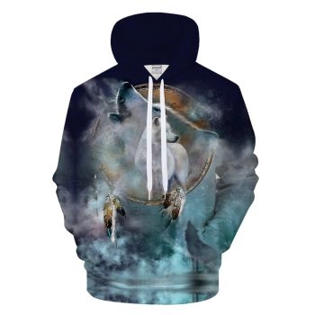 Pretty And Vintage  Blue Wolf Pattern Animals Hoodie