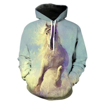 Elegance Blue Horse Pattern Animals Hoodie