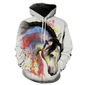 Vintage  White Horse Pattern Animals Hoodie