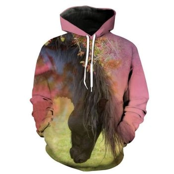 Cute And Loose Pink Horse Pattern Animals Hoodie