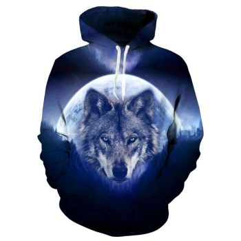 Temperament Blue Wolf Pattern Animals Hoodie