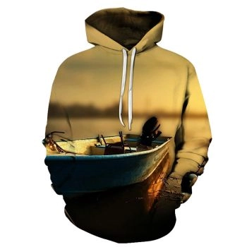 Vintage  And Loose Brown Fishing Pattern Animals Hoodie