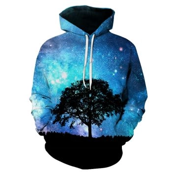 Elegance Blue Black Tree Star Pattern Starsky Hoodie