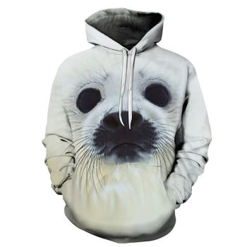 Vintage  White Dog Pattern Animals Hoodie