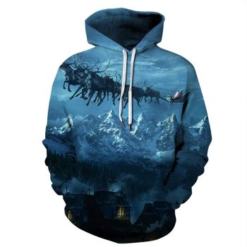 Classical  Blue Deer Pattern Christmas Hoodie