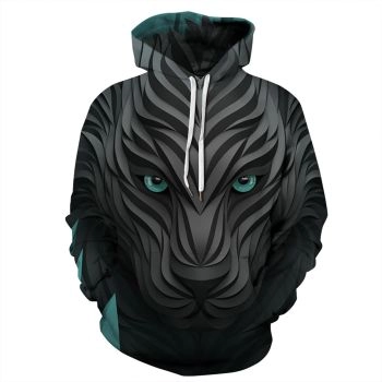 Loose And Fashion Black Lion Pattern Animals Hoodie