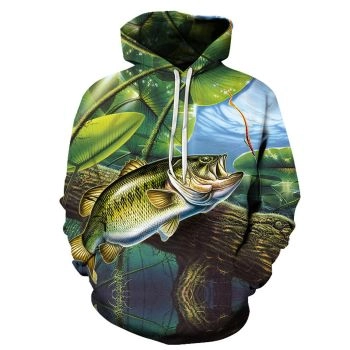 Fashion Green Fish Pattern Animals Hoodie