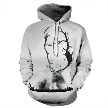 Pretty And Vintage  Wihte Deer Pattern Animals Hoodie