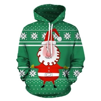 Loose Green Santa Claus Pattern Christmas Hoodie