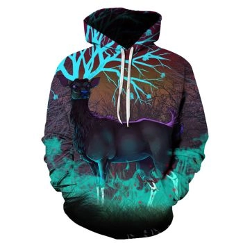 Fashion Purple Blue Deer Pattern Animals Hoodie