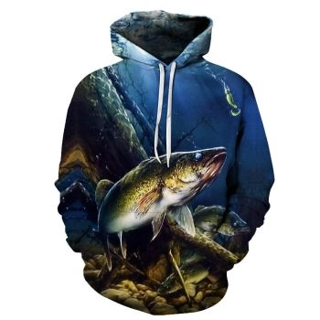 Gorgeous Blue Fish Pattern Animals Hoodie