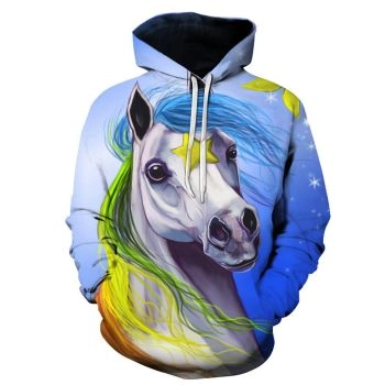 Precious And Cute Blue Horse Pattern Animals Hoodie