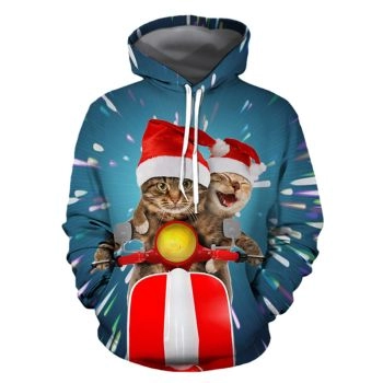 Loose And Gorgeous Blue Cat Pattern Animals Hoodie