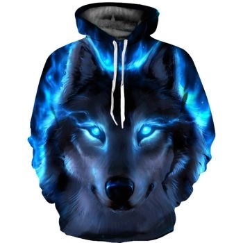 Classical  Blue Wolf Pattern Animals Hoodie