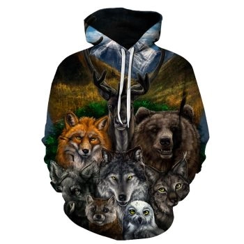Loose And Fashion Brown Wolf Pattern Animals Hoodie