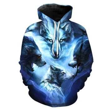 Popular Blue Wolf Pattern Animals Hoodie