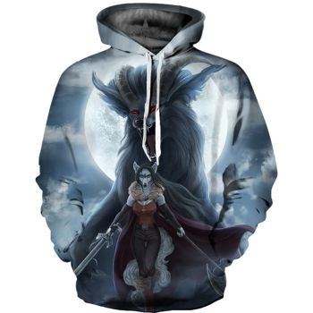 Loose Blue Wolf Pattern Animals Hoodie