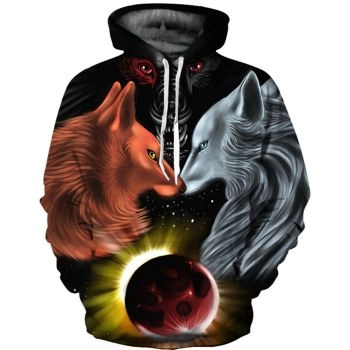 Gorgeous Black Red Wolf Pattern Animals Hoodie