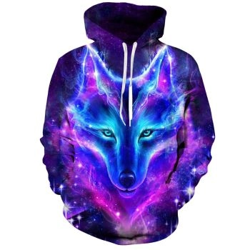 Fashion And Gorgeous Blue Purple Wolf Pattern Animals Hoodie
