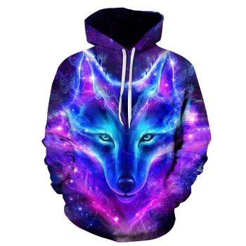  Printed wolf head   hooded sweatshirt