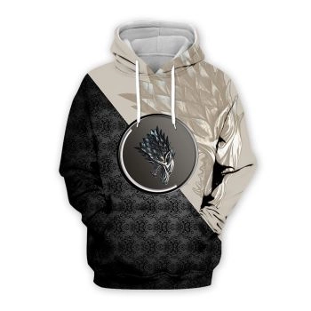 Oversize Black White Wolf Pattern Game Of Thrones Hoodie