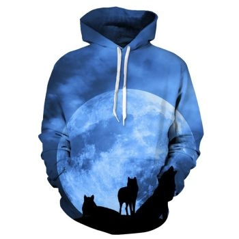 Precious And Cute Blue Wolf Pattern Animals Hoodie