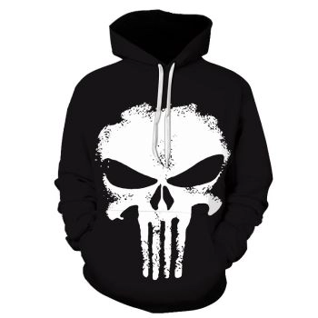  THE PUNISHER Skull Black Print hooded sweatshirt
